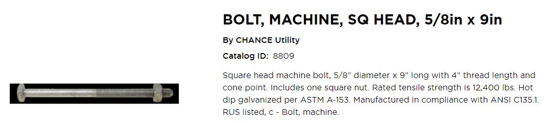 9in 5/8 Machine Bolt